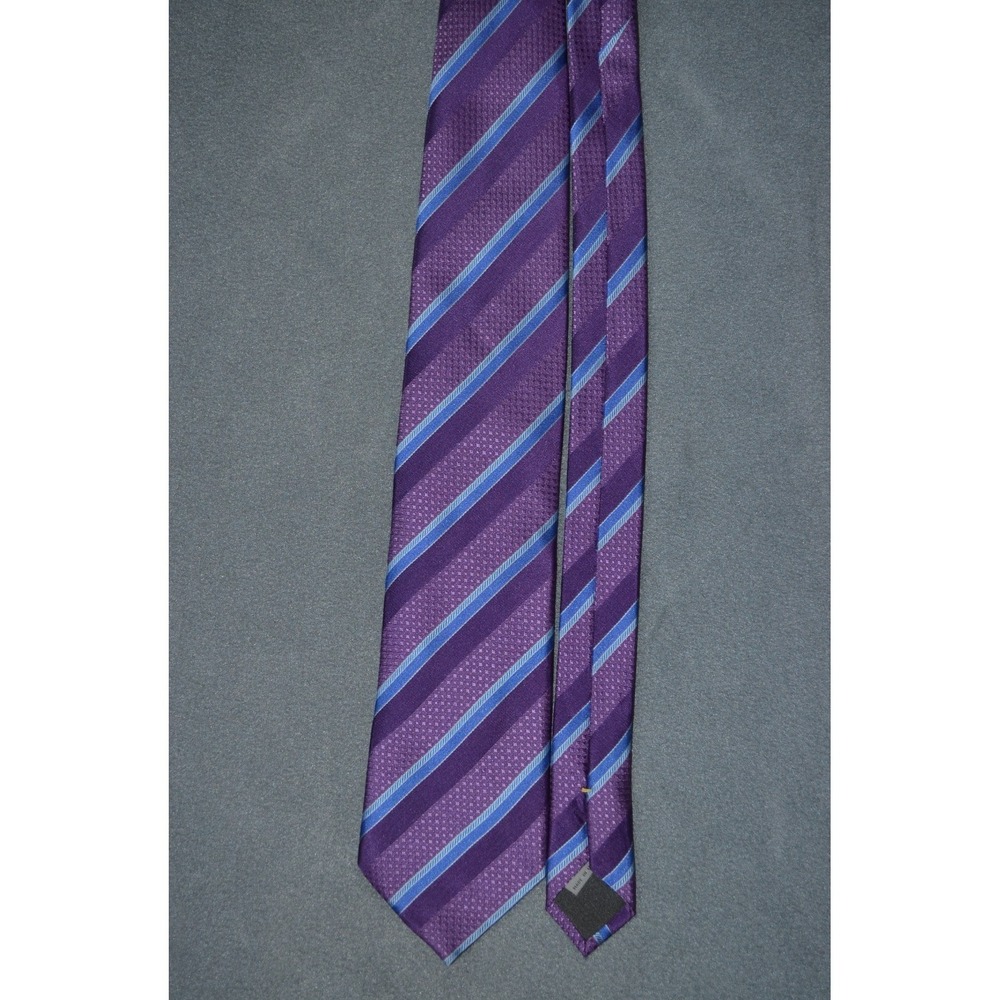 CANALI Purple / Blue Diagnol Striped Thick Woven Silk Tie Made in Italy - Picture 2 of 6